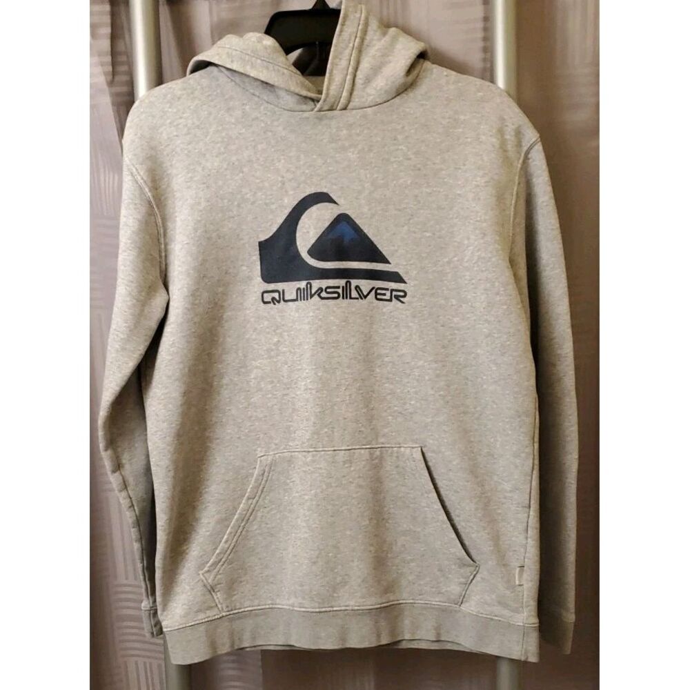 QUIKSILVER Boys Graphic Hoodie Jumper 15-16 Years XL Gray Cotton Blend